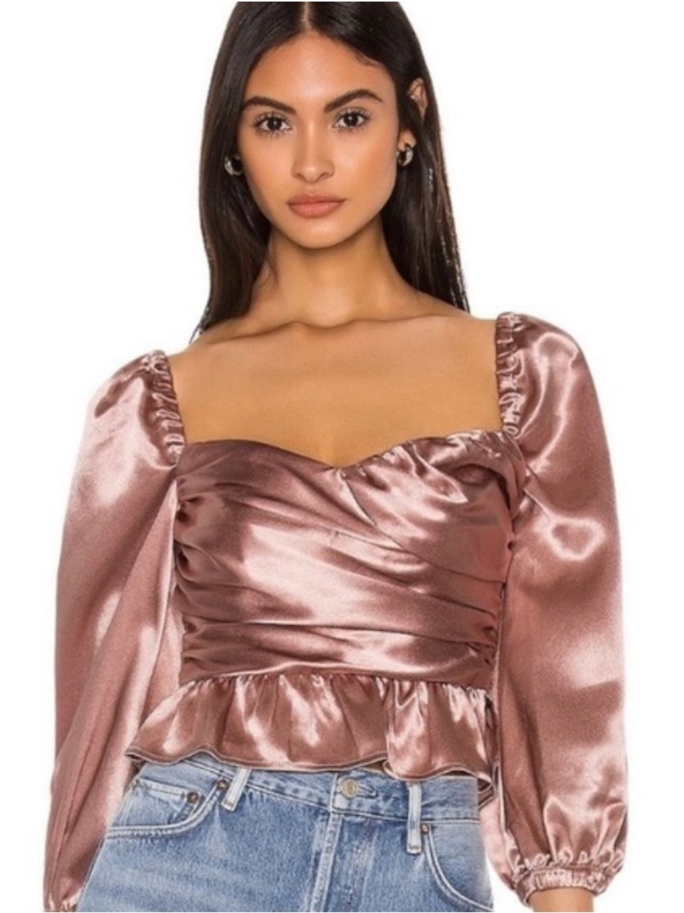 Majorelle Julia Pink Satin Crop Long Sleeve Silky Top Womens Small